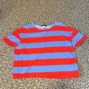 Zara Red and Blue Striped Short Sleeve Tee